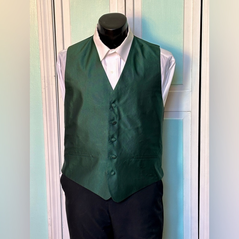 Hunter Dark Green Herringbone Closed Back Vest Wedding Prom Men’s Medium